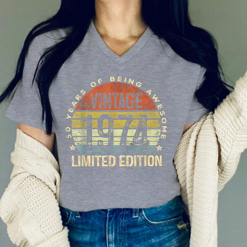 Vintage 1974 Limited Edition T Shirt Women Born in 1974 Tshirt Funny Sun Tees 50 Years of Being Awesome Woman Birthday T-Shirts
