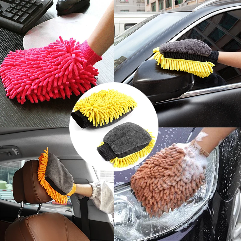 Chenille Car Wash Gloves Microfiber Wipe Car Sponge Scratch Free Car Wash Cleaning Coral Velvet Double-Sided Car Cleaning Tool