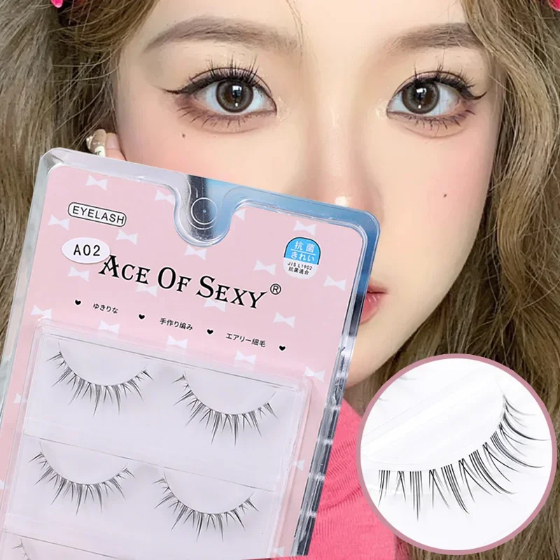 3/5 Paar Manga-Wimpern, natürliche falsche Wimpern, individuelle Cluster, dünne, flauschige Volumen-Kreuz-Augenwimpern, Cosplay, koreanisches Make-up