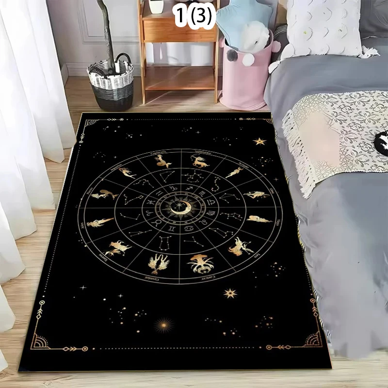 Triple Moon and Pentagram Altar or Tarot Witchy Floor Mat Black Witch Rug Gothic Decor Phases Divination Runic Carpet Gift