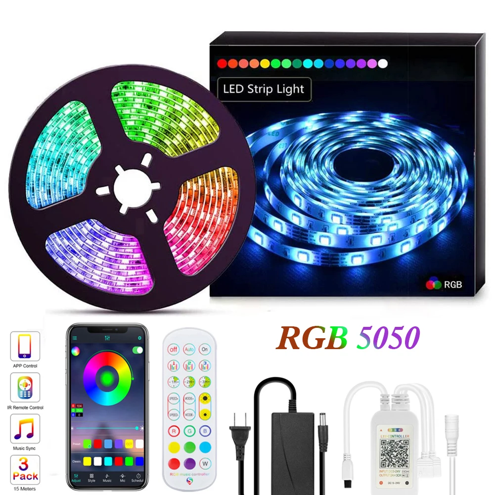 Bluetooth APP music light strip set 24 key remote control 5050 colorful 10 meter 300 light drip glue waterproof suitable for cam