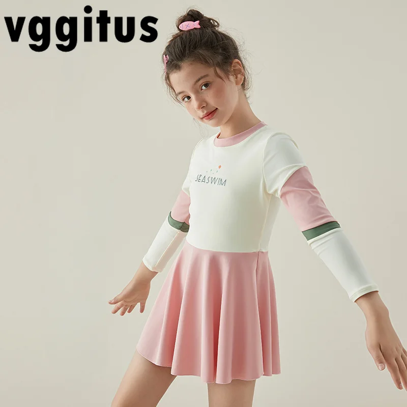 Summer Girl Swimsuit Dress Long Sleeve Rash Guard Letter Print Bathing Suit Teenager Girls Children Swimwear Beach Wear H42167