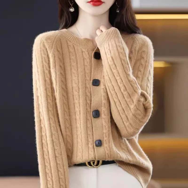 Wool Cardigan Women\'s Spring Autumn New Loose Thicken Knitted Sweater Cashmere Jacket Female Solid color Casual Jacket Top