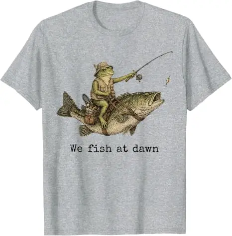 Frog Fishing We Fish At Dawn Bass Fisherman T-Shirt Y2k Lake Lovers Outdoor-Kleidung Herrenmode Ehemann Neuheit Geschenk Baumwolle – Detail 6
