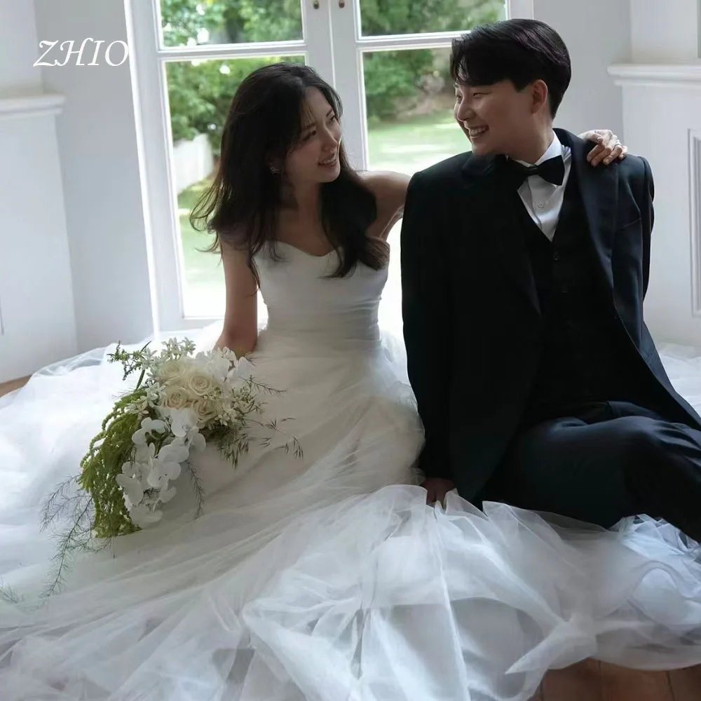 ZHIO Classic Sweetheart Wedding Party Dress Remove Sleeves Tulle Korea Photo Shoot Bridal Reception Gown Customized 저녁 드레스