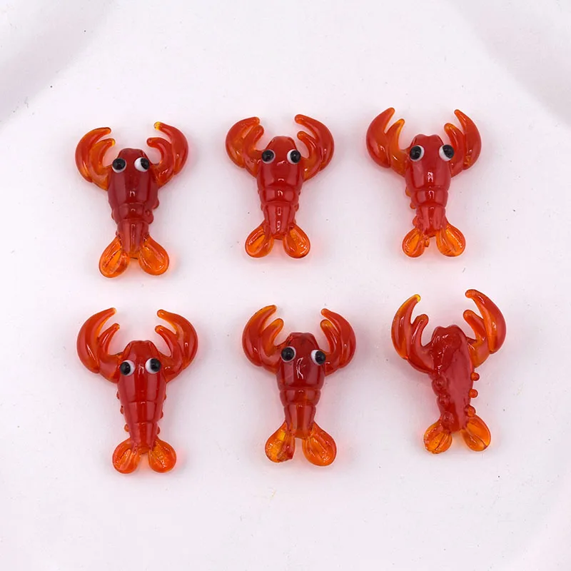 2pcs Aquarium Red Lobster Lampwork Glass Beads Cute Ocean Animal Spacer Beads For Bracelet DIY Jewelry Make