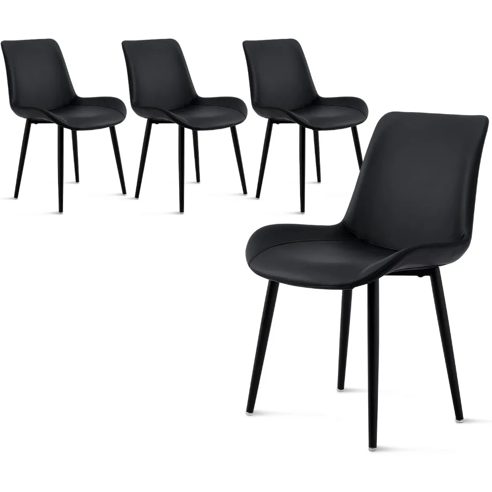 

Upholstered Black Dining Chairs Set of 4, Mid Century Modern Kitchen & Dining Room Chairs, Contemporary Heavy Duty Faux Leather
