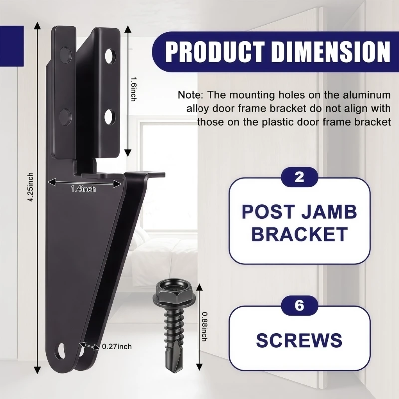 Screen Door Damper Mount Replacement, Black Aluminum Side Jamb Part with Screws, 10.8 Frame Hardware for Door Repair and