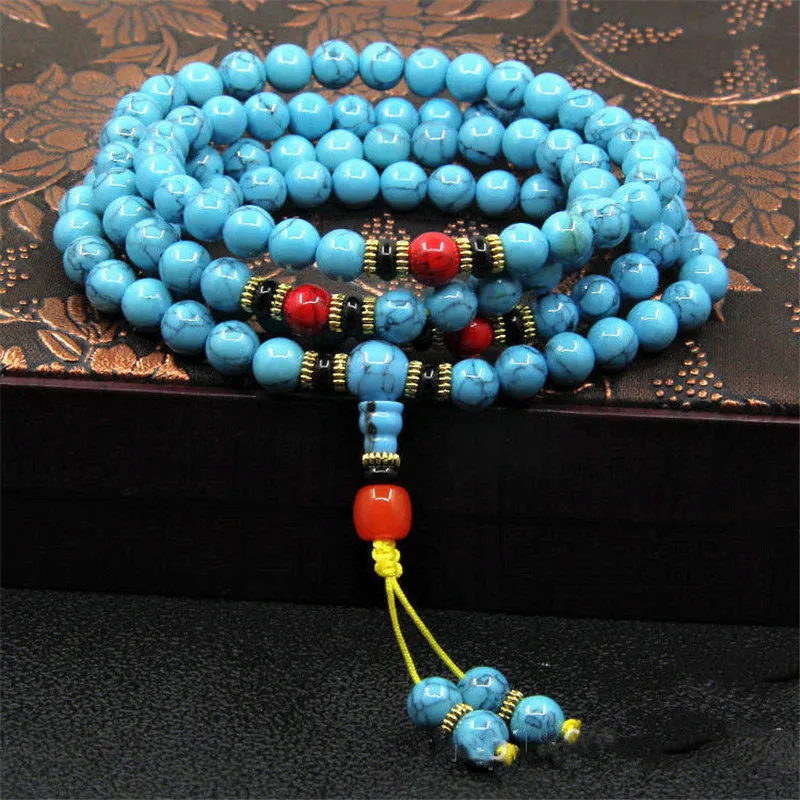 Yoga Blue Natural Stone Tassel Pendant 108 Prayer Beads Bracelets Men Islam Muslim Tasby Muhammad Rosary Beaded Bracelet Women