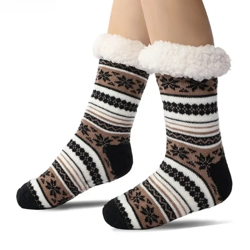 Flauschige rutschfeste Socken für Herren, gestreift, für den Winter, warm, kurz, verdickt, zum Schlafen zu Hause, thermisch, weich, rutschfest, flauschige Socken für Herren