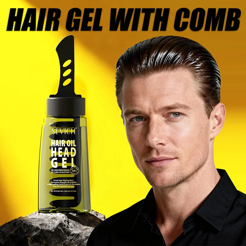 2 in 1 Hair Oil Head Gel With Comb Long Lasting Fluffy Fresh Strong Hold Styling Hair Gel Edge Control Hair Styling Cream 260ml