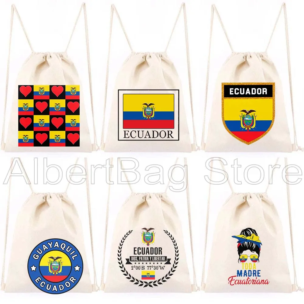 

Quito Patriotic Ecuador Flag Map Gifts Ecuadorian Canvas Drawstring Bags Soccer Backpack Gym Sackpack Workout Sports String Bag