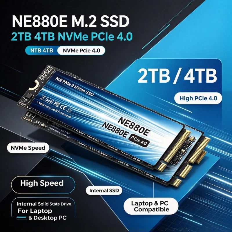 New NE880E M2 SSD Hard Disk, PCIe 4.0 NVMe M.2 Internal Solid State Drive 500GB 2TB 4TB for Desktop & Laptop PC