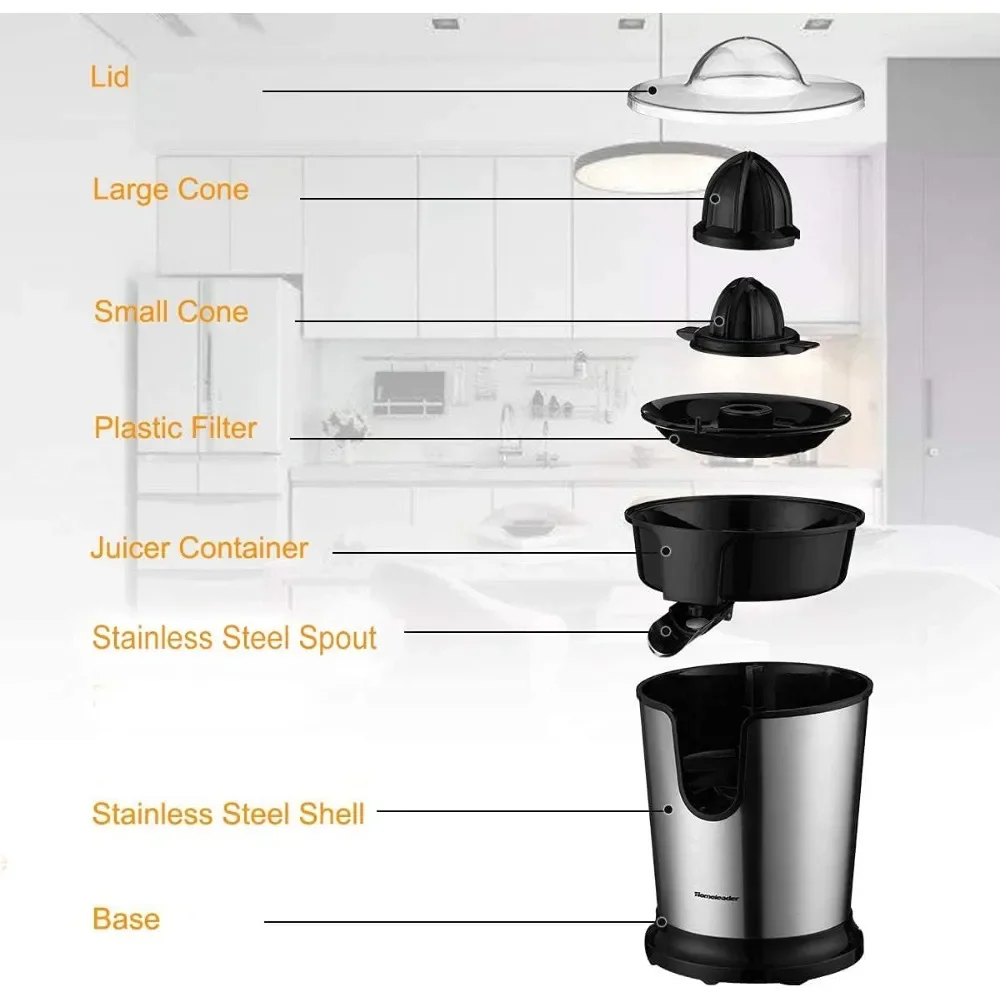 電気ジューサー,レモン,絞り器,ステンレス鋼,オレンジ,絞り器,2つのコーンが付いた強力なモーター,黒
