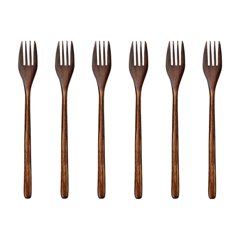 

Wooden Forks, 6 Pieces Eco-Friendly Japanese Wood Salad Dinner Fork Tableware Dinnerware For Kids Adult