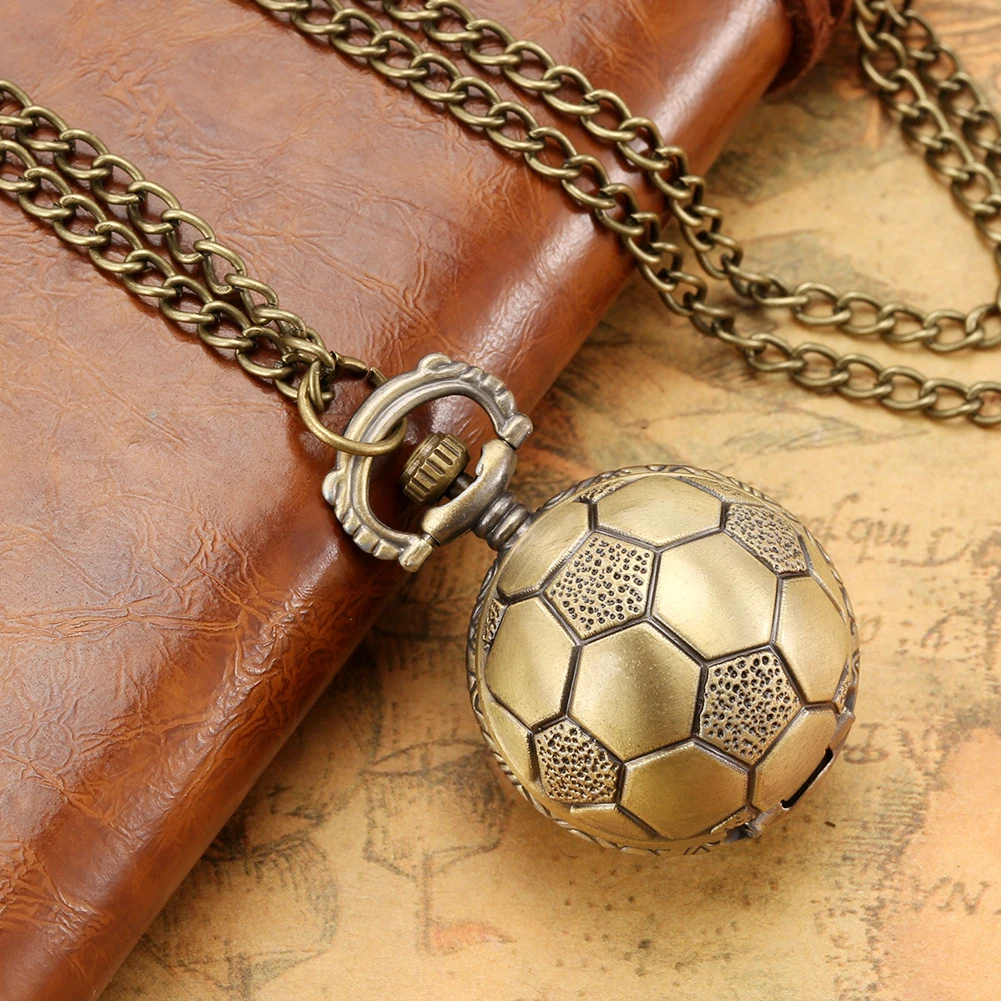 Little Cute Lovely Bronze Ball Shape Quartz Pocket Watch Alloy Necklace Pendant Chain Watch Best Jewelry Gift for Men Women Kids