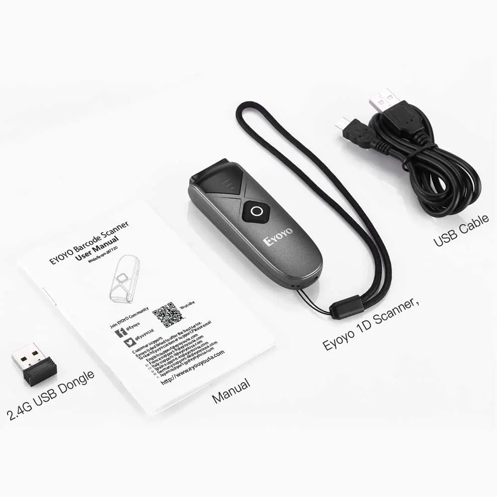 Eyoyo 2-Pack ماسح الباركود Mini QR 2D&1D بلوتوث قارئ الباركود اللاسلكي المحمول USB السلكية/بلوتوث/ 2.4G الماسح الضوئي اللاسلكي