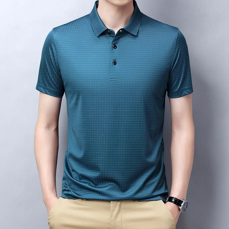 

short-sleeved Men's T-shirt thin mulberry silk lapel men's POLO shirt middle-aged business casual men's shirt in summer