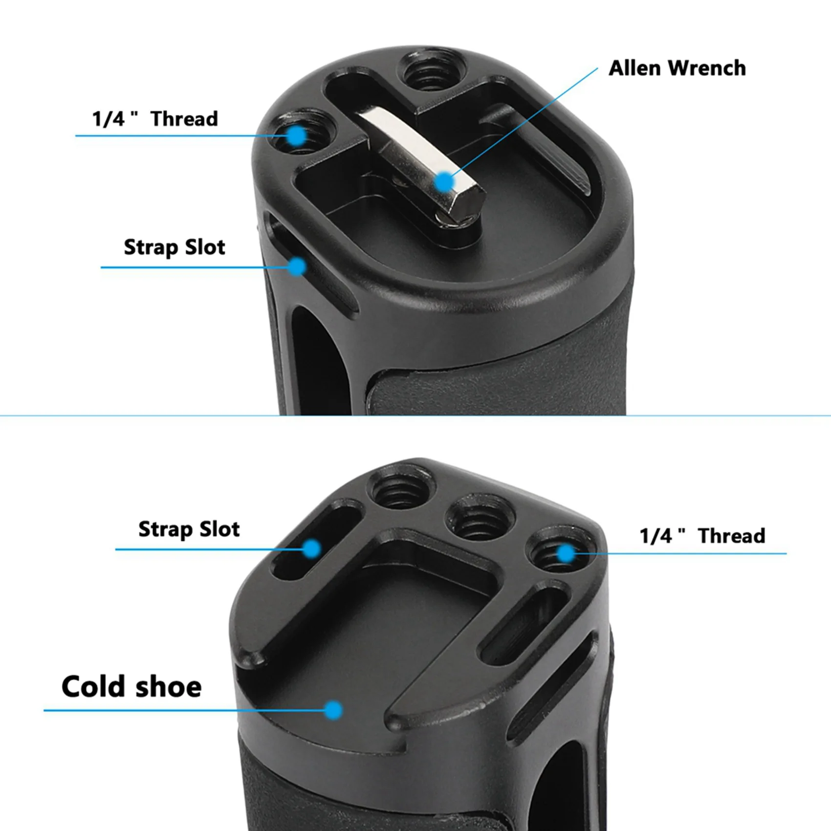 Picture 5: ABKN-2X Universal Side Handle Grip With Dual 1/4 In-20 Screw Mount For Left Right-Hand For Monitoe Camera Cage Handle Grip