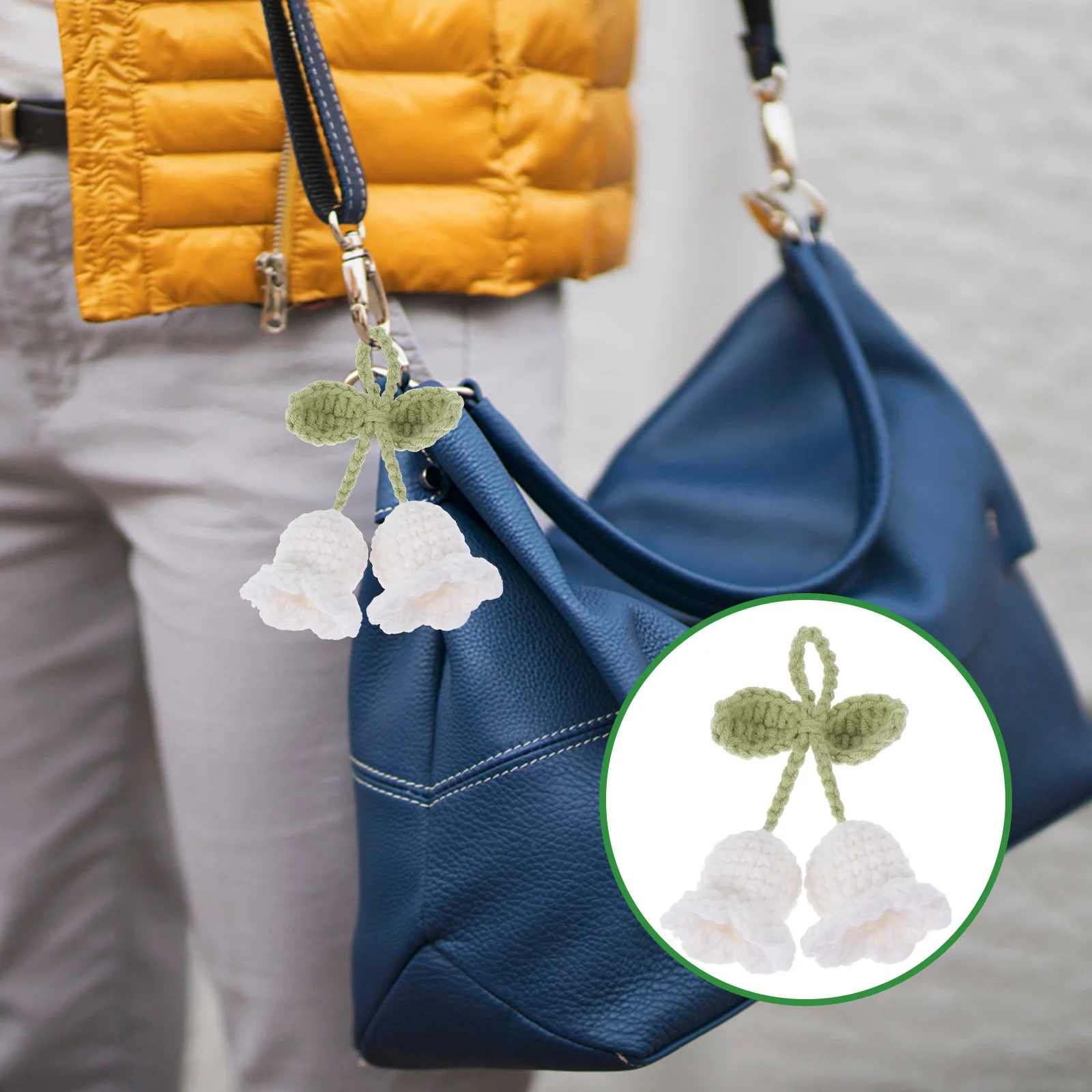 

1pc Creative Flower Shape Knitted Pendant Woven Key Chain Lightweight Lovely Decor Handbag Keychain Bag Ornament Wool Accessory