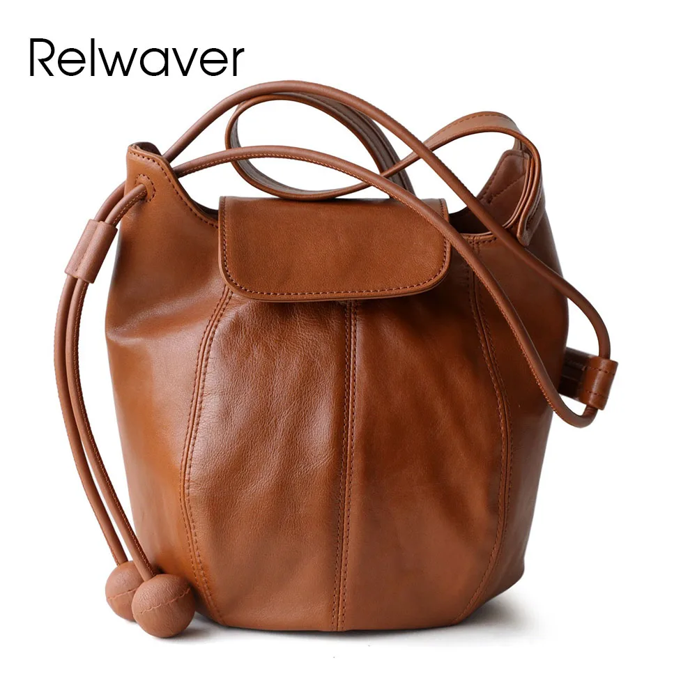 

Relwaver genuine leather shoulder bag cover bucket fashion crossbody bag small hand bag