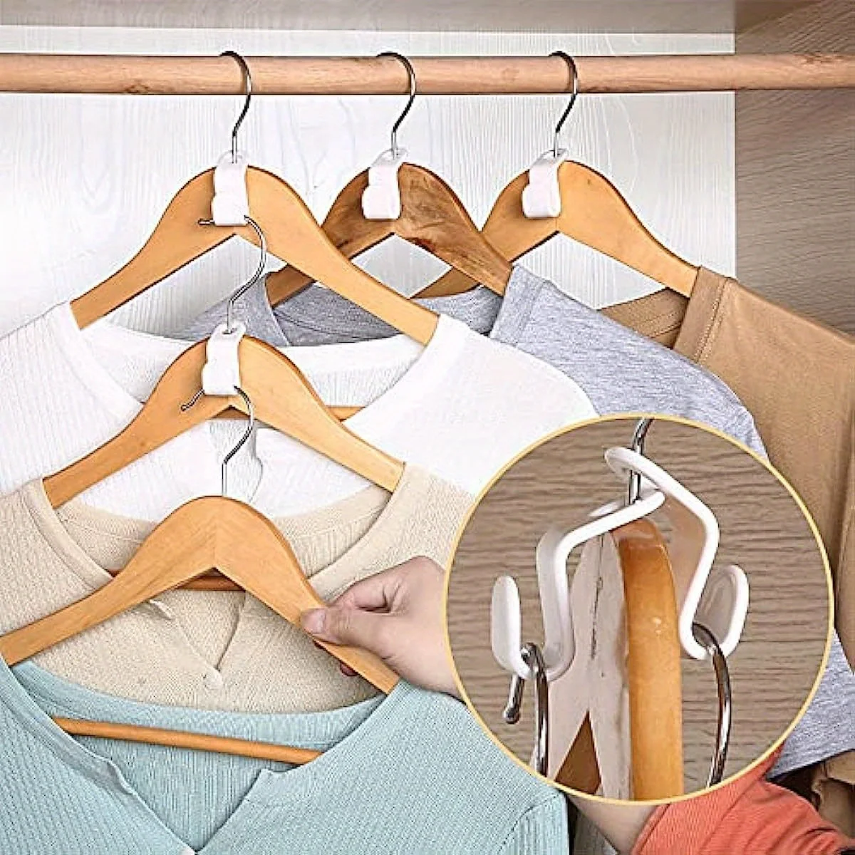 

5-Pack Space Saving Hanger Connector - Foldable Cascading Plastic Hooks for Closet Organization, Wall Mountable Display