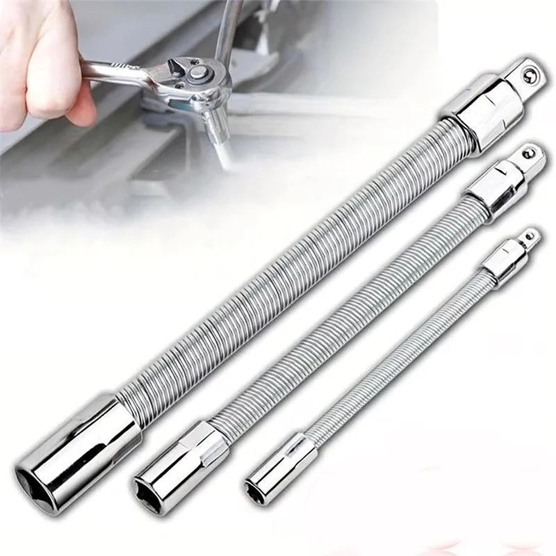 

New Tech Universal Electric Wrench Socket 3 Counts Bendable Flexible Shaft Steel Bit For Electric Drill 1/4 3/8 1/2 Sizes