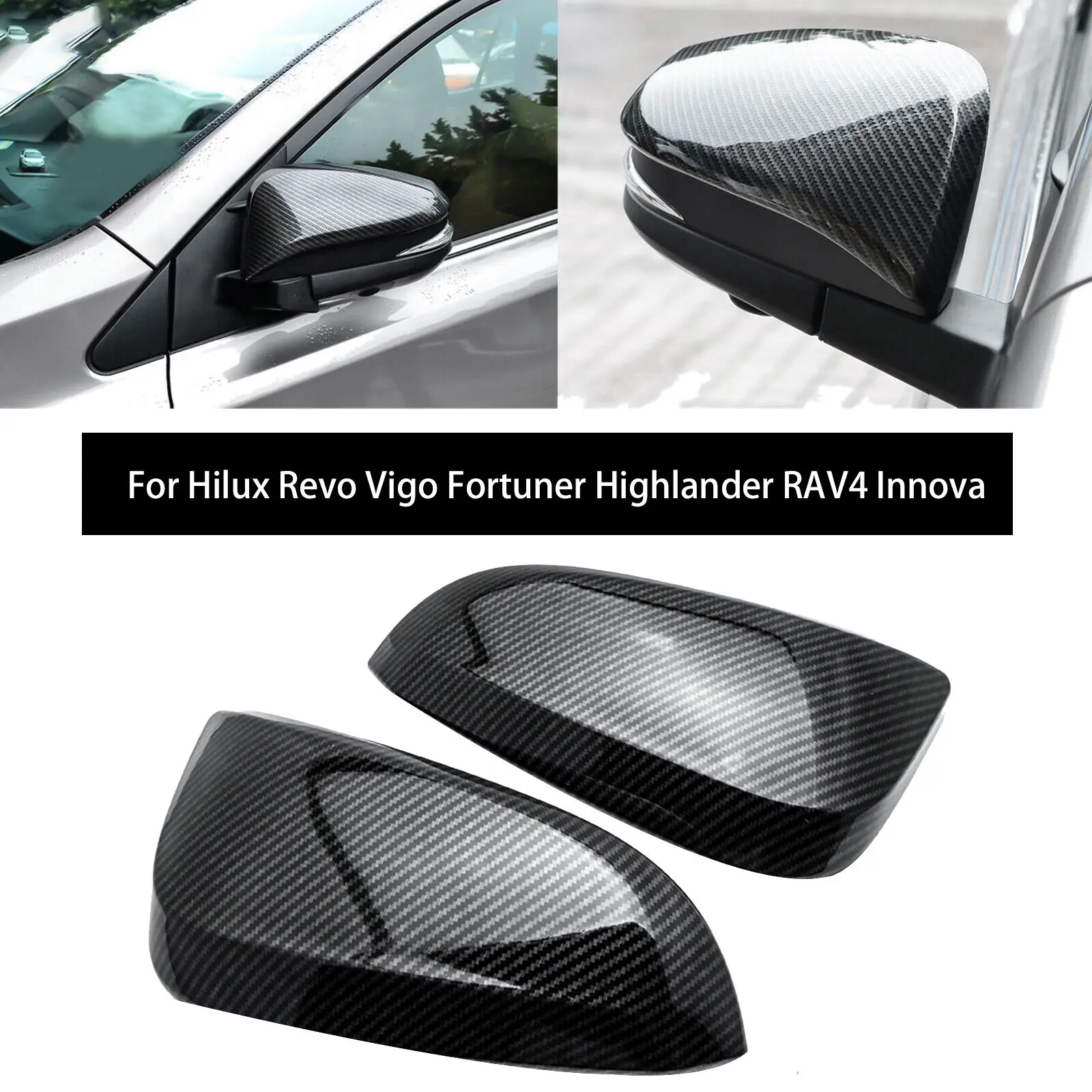 

A73Q-Carbon Fiber Side Rear View Mirror Cover Cap Decor Trim For Toyota Hilux Revo Vigo Fortuner Highlander RAV4 Innova