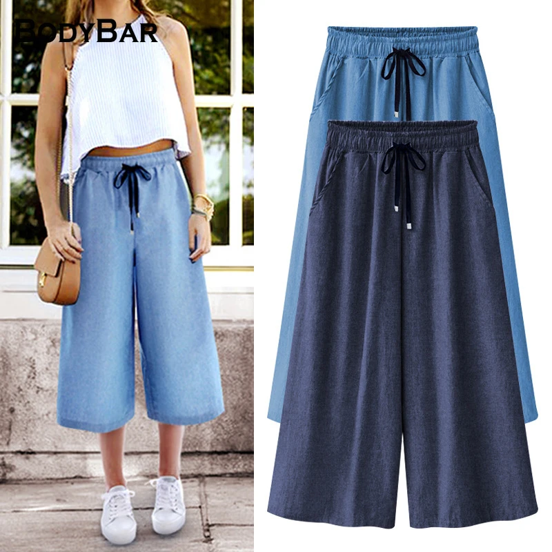 

Teenage Girls Wide Leg Pants 2021 Spring Summer Casual Loose Blue Trousers Loose Oversized 6XL Pant Mujer Casual Femme Capris