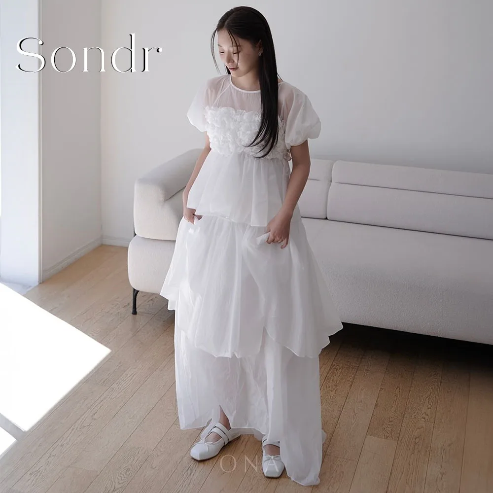 Sondr Customized Modern Korean Wedding Dresses Short Sleeves Bridal Gown Tiered Pleated Photography Gown 2027