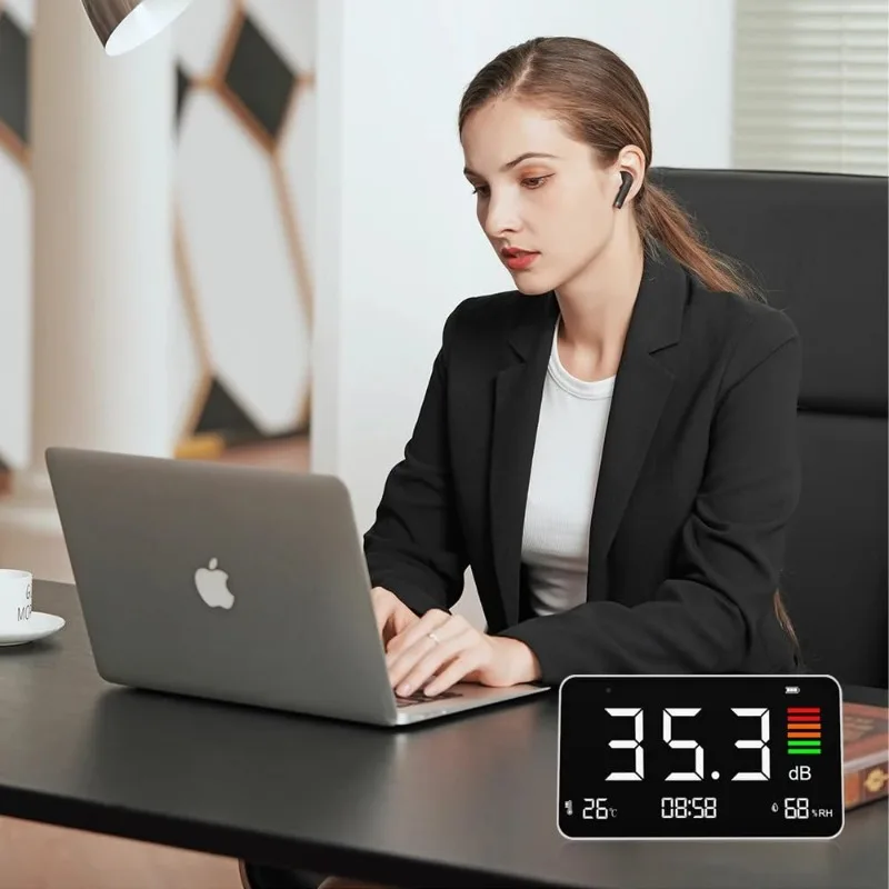 

Портативный детектор уровня звука, перезаряжаемый тестер шума DB с частотой кондиционера и выходом постоянного тока, 3-цветная сигнализация, измерение в реальном времени