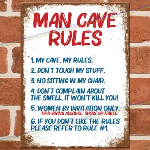 MAN CAVE RULES Funny Metal Signs Mancave Shed Bar Garage Wall Retro Tin Sign UK --Tin Sign