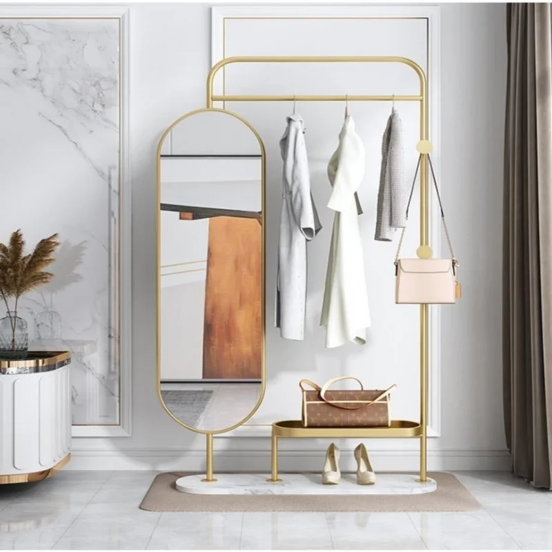 Custom. Nordic Floor Bedroom Hanger Full Body Fitting Dressing Mirror Multi-Functional Coat Rack Storage Pendant Rack