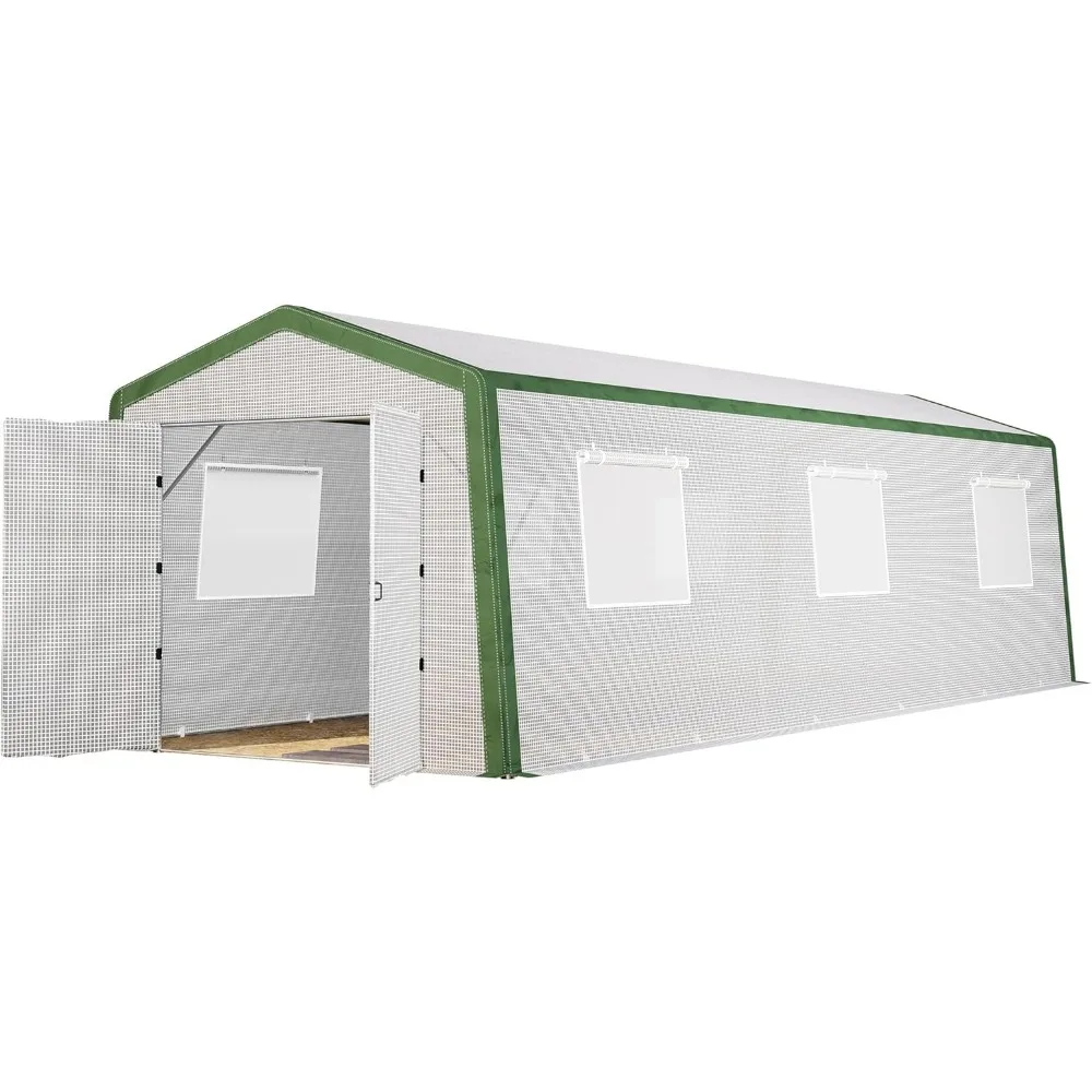 30x10x8.5 FT Tunnel Greenhouse, Upgrade Patchwork Frame Design, Greenhouse with Double Hinged Doors 6 Vents, Greenhouses