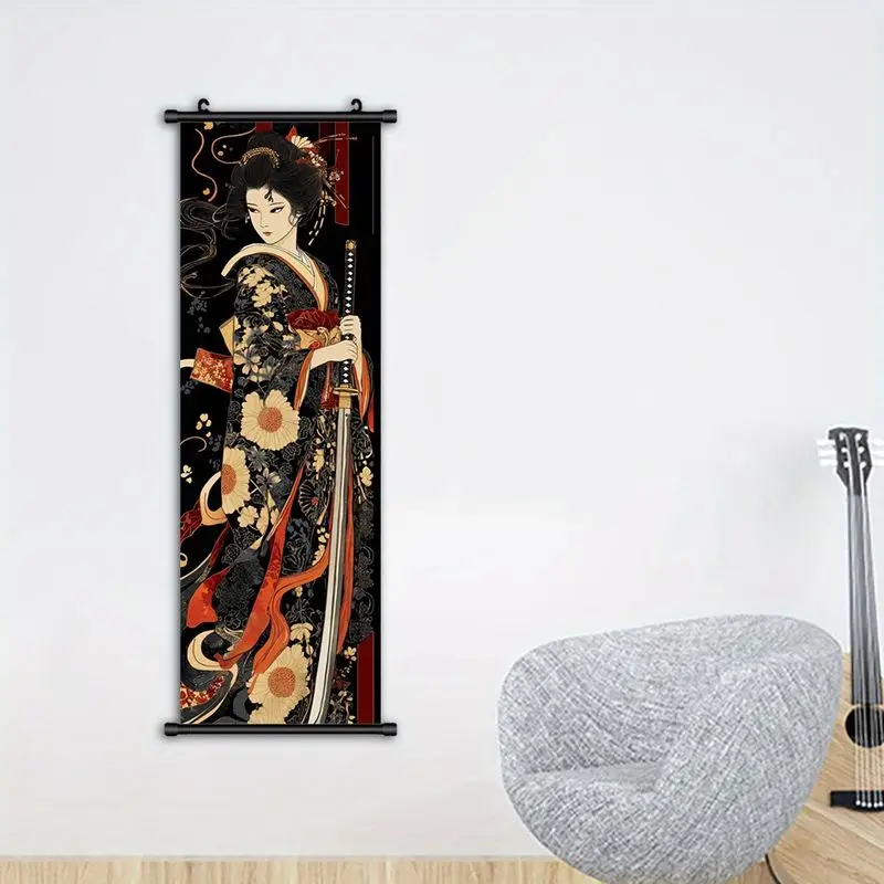 Vertical Scroll Geisha Samurai Tapestry Women's Decoration Hanging Cloth Mural Living Room Entrance Wall Room Decoration