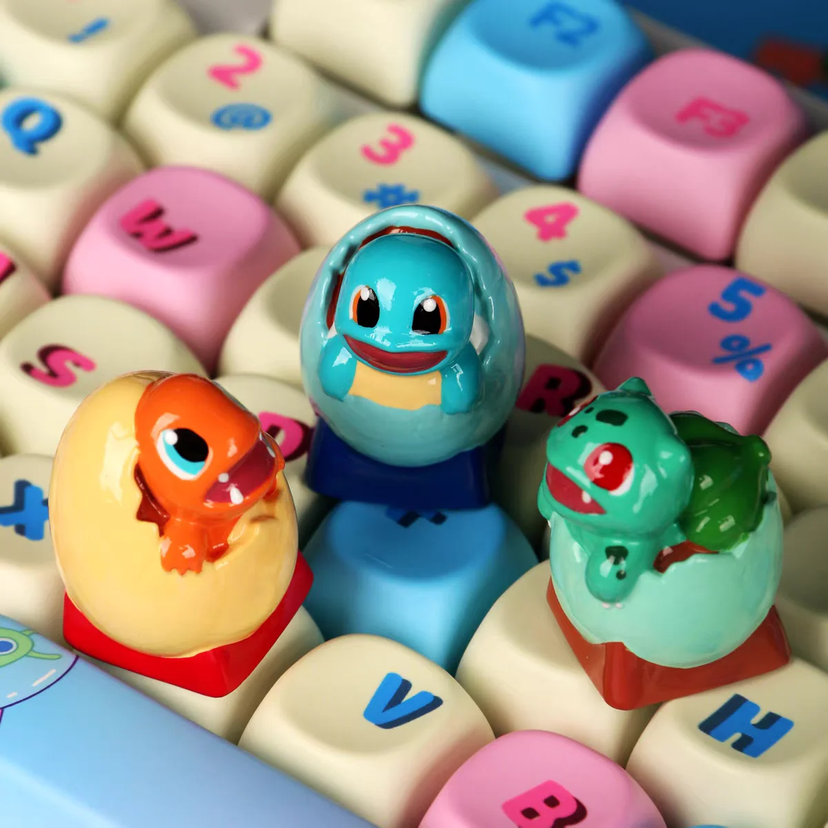 Pokemon Anime Character Keycap Mechanical Keyboard Resin Stereoscopic Keycap Gonsank Charmander Squirtle Bulbasaur in The Egg