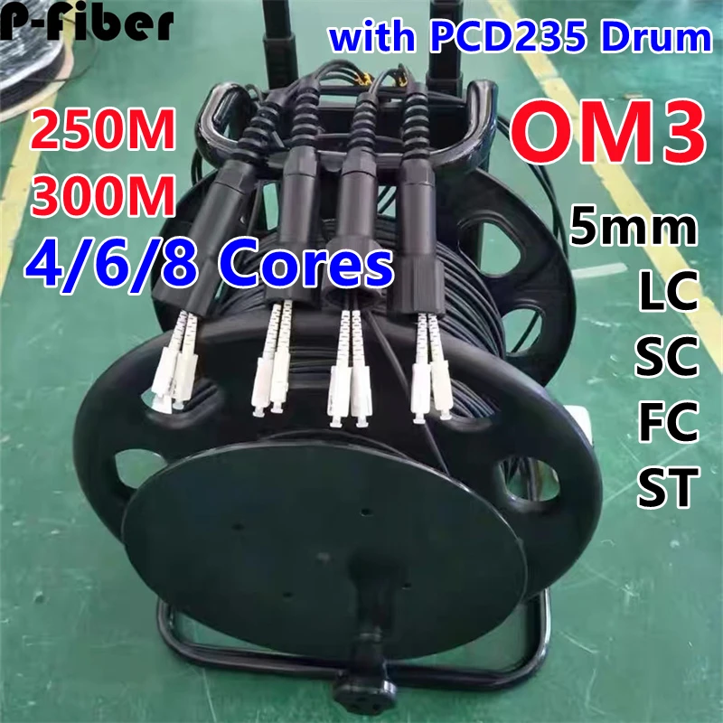 outdoor patchcord 4/6/8 cores OM3 250m300m TPU armored with PCD380 reel 4C 6C 8C LC SC FC ST MM 5mm jumper optical multimode