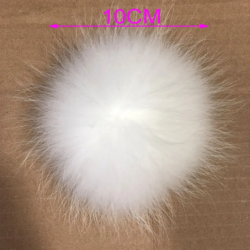 9Cm Round Fluffy Real Fox Raccoon Small Fur Pom Pompom For Keychains and Knitted Beanie Cap Hats Genuine Pompon Pom with Buttons