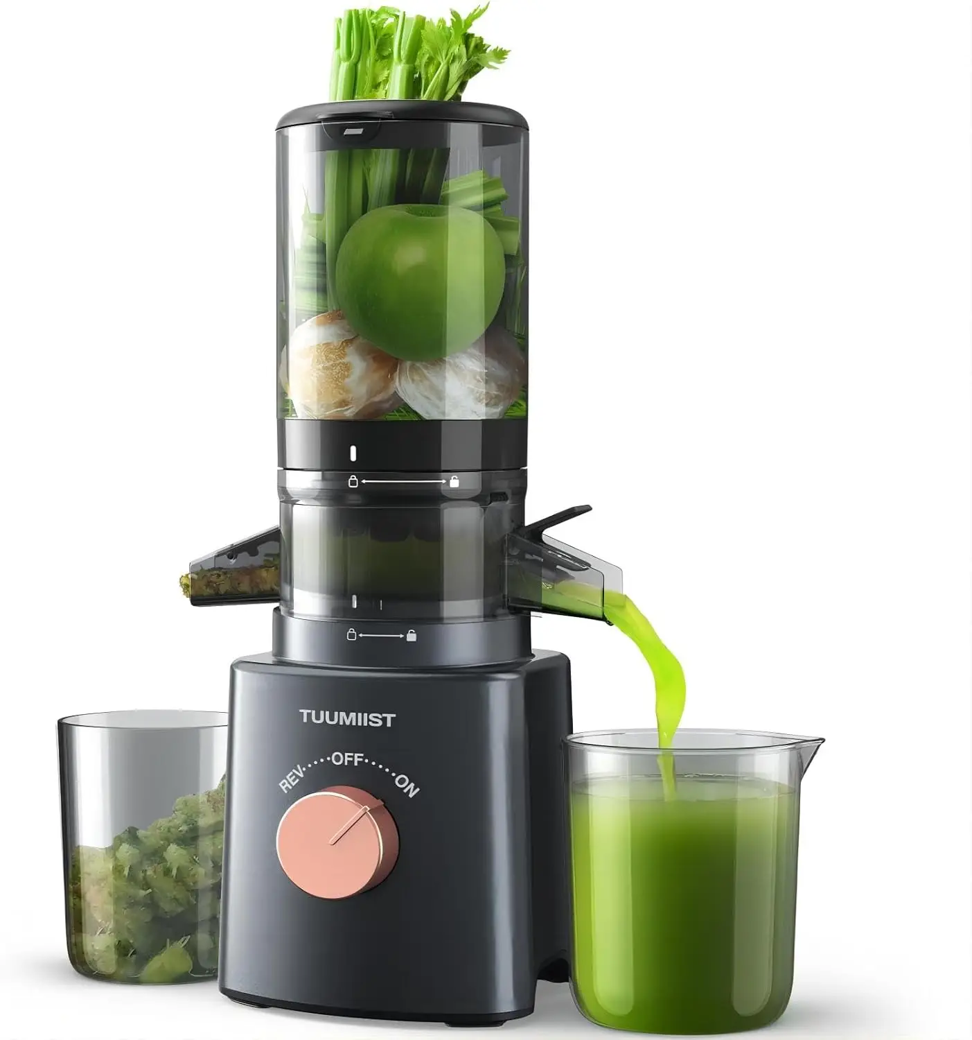 TUUMIISTA-Máquinas Espremedoras a Frio, Grande Chute de Alimentação, Fit Vegetais Inteiros e Frutas, Mastigando Juicer, Fácil, 4,25"