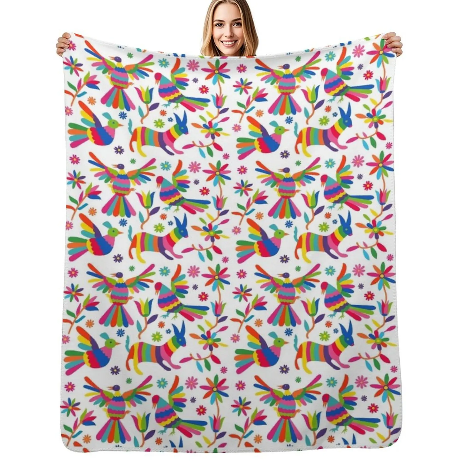 otomi, mexican art, mexican craft, mexican folk, otomi texture, pattern, flowers, birds, animals Throw Blanket