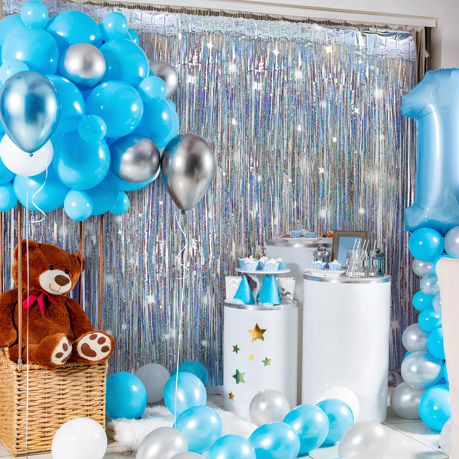 

4Pcs Silver Fringe Backdrop Curtains Party Streamer Tassel Foil Curtain Decorations Wedding Birthday Door Window Streamers