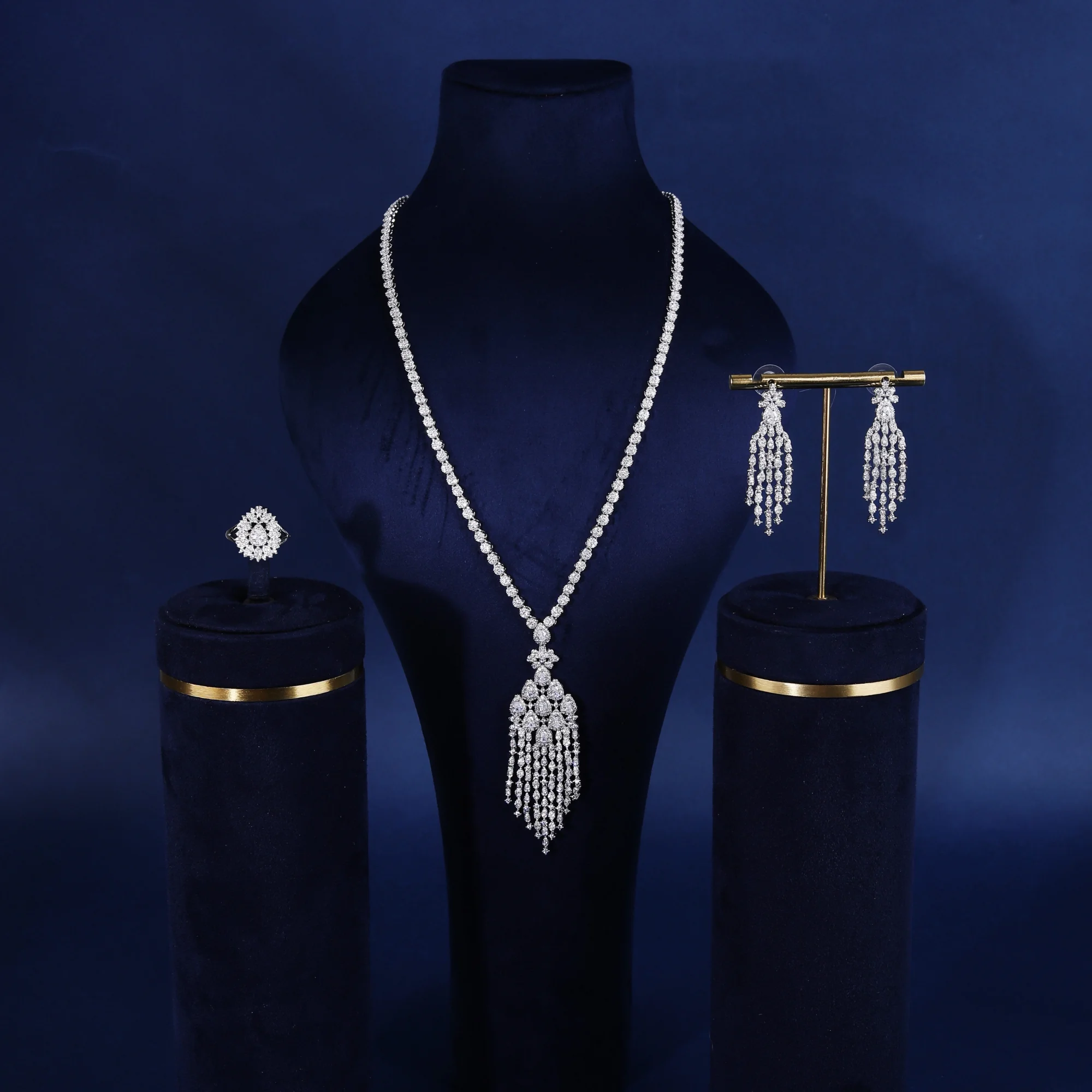 

3Pcs Decor Dubai Women's Party Costume Jewelry Sets For Brides Wedding Luxury Rhodium Platinum Plating Muslim jewelry