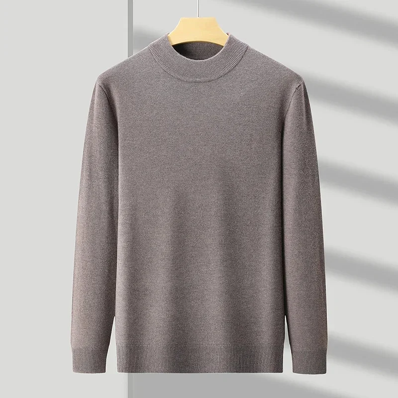 2025 luxury new fashion men's solid color 100% cashmere soft warm knitted wool sweater tops