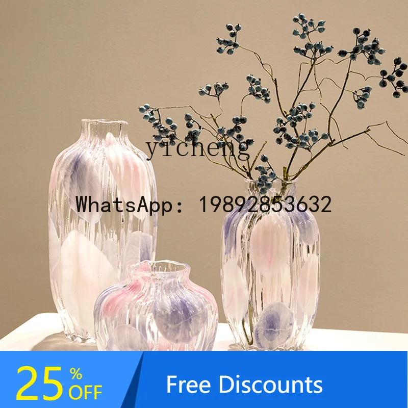 

LYY pink blue polka dot vase striped glass art hydroponic big belly flower arrangement table decoration ornament fairy garden