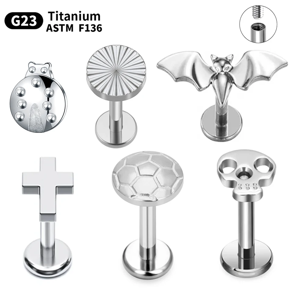 

1PC Titanium Ear Piercing G23 Bat Cross Skull Labret Piercing Lip Studs Helix Tragus Ear Cartilage Earring Sexy Jewellery Women