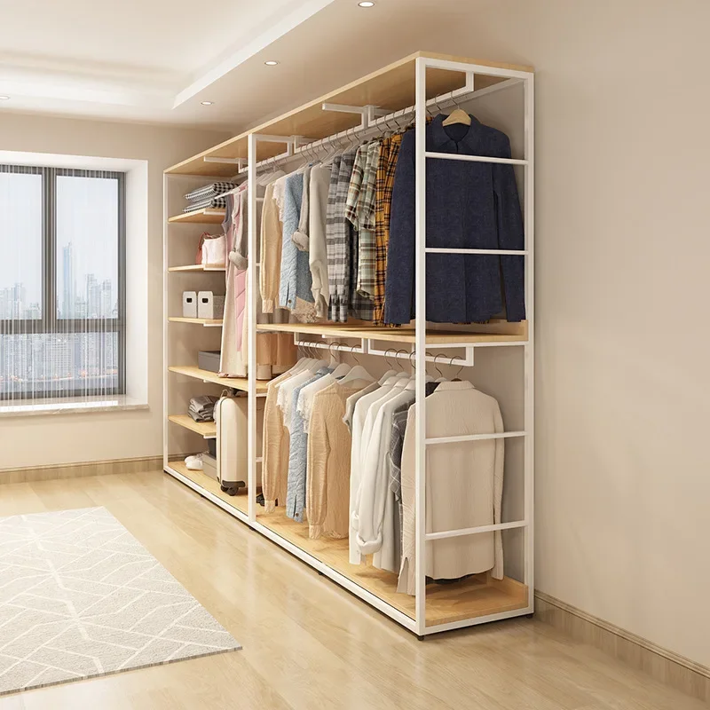 Walk-in closet rack metal cloakroom rack loft wrought iron open hanger floor-to-ceiling bedroom hanger