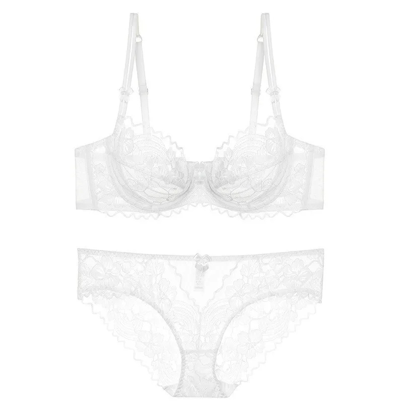 Set reggiseno Sexy da donna Set di biancheria sottile in pizzo elegante Set di reggiseno e mutandine trasparenti intimo Gril