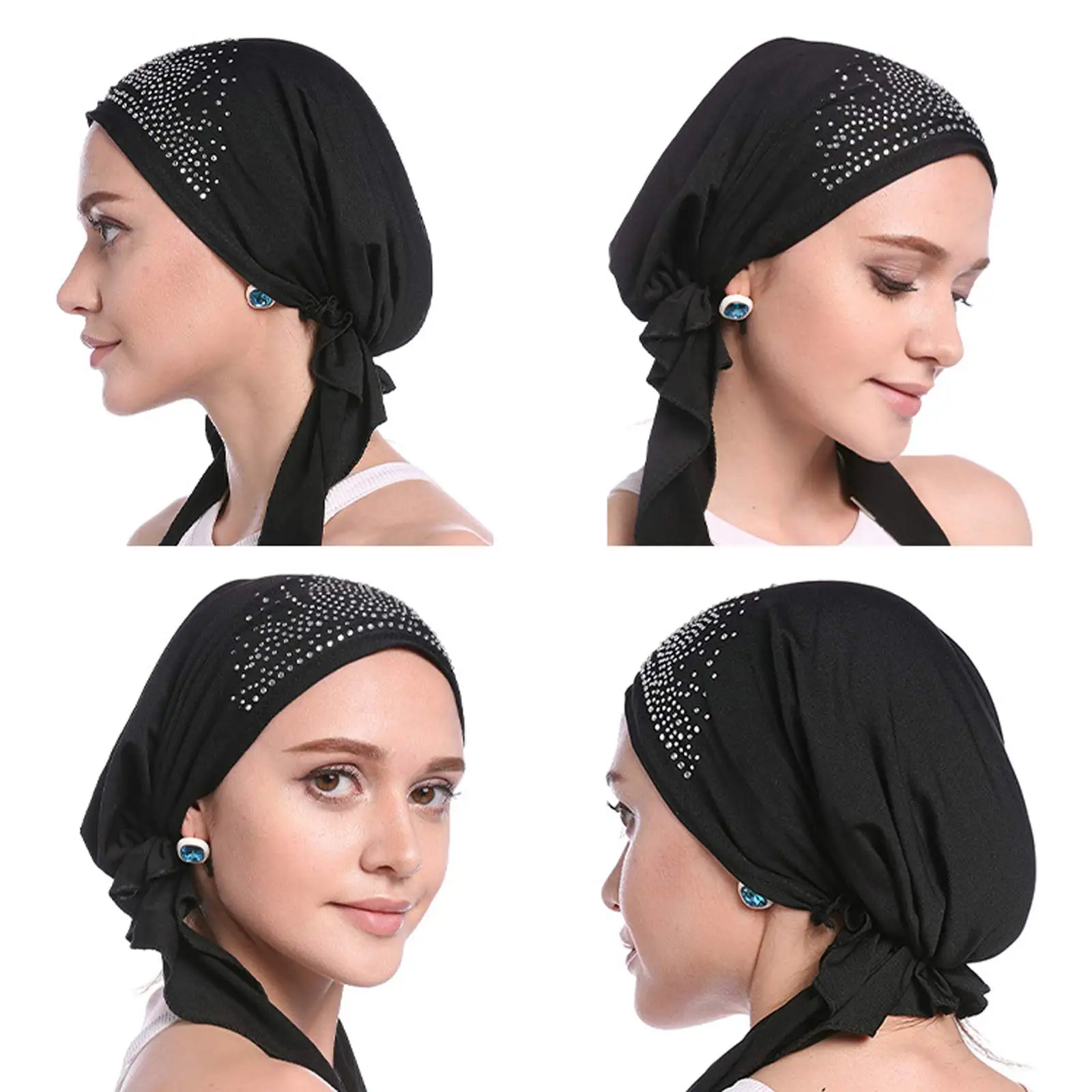 2024 Mode Moslim Hoofddoek Muts Dunne Zomer Hijab Caps Effen Kleur Diamant Tulband Voor Vrouwen Bonnet India Headwrap Hoeden