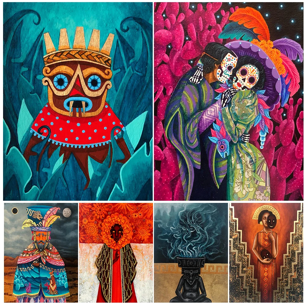 

Mystical Shamans,Pagan Goddess And Animal Wicca Abstract Wall Art Canvas Painting Gothic Witchcraft Magic Art Poster Print Decor