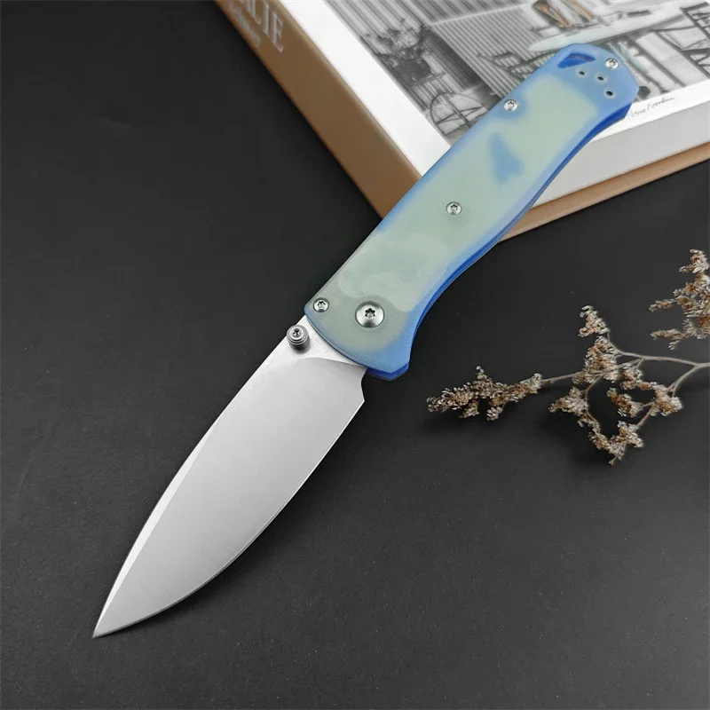 Natural Jade G10 535-1901 Bugout Folding Knife S30v Satin Drop Point Blade Mini Outdoor Pocket Knife Everyday Carry Camping Tool